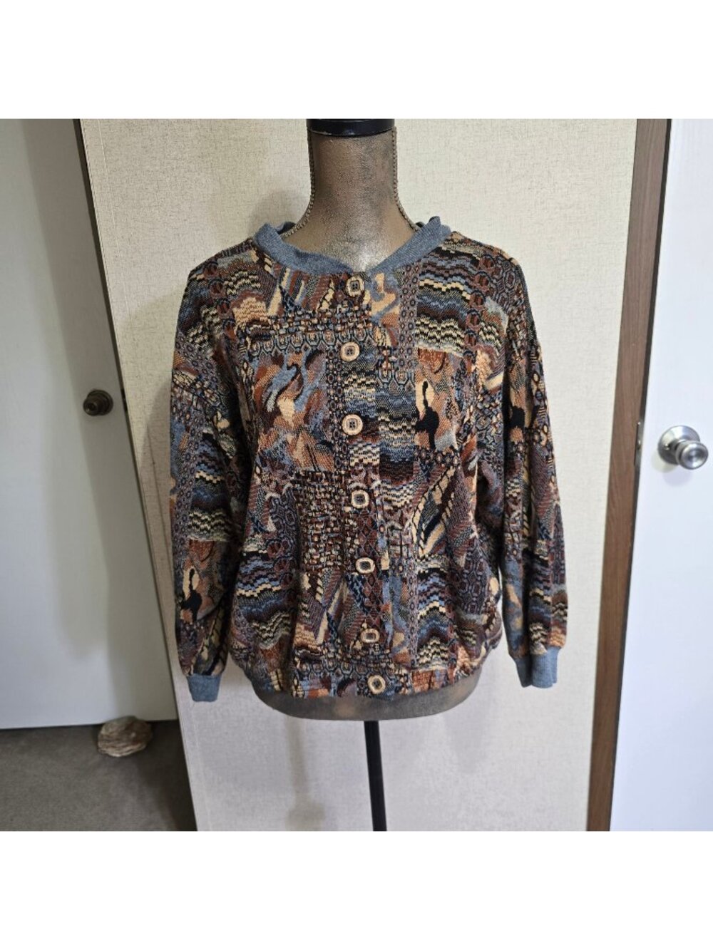 Boho Womens Medium Cardigan Brown Earth Tones Button-Up Knit Sweater